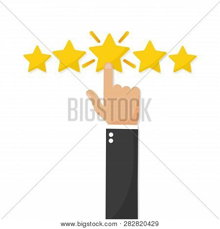 Hand Giving Five Star Rating, Feedback Concept Vector Illustration Flat Style