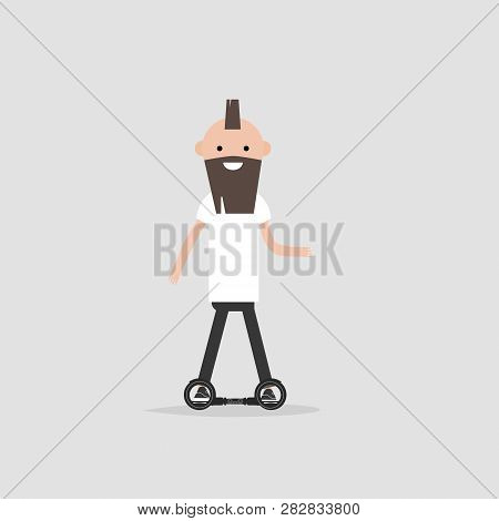 Young Character Rides On Skate Cycle.flat Cartoon Design