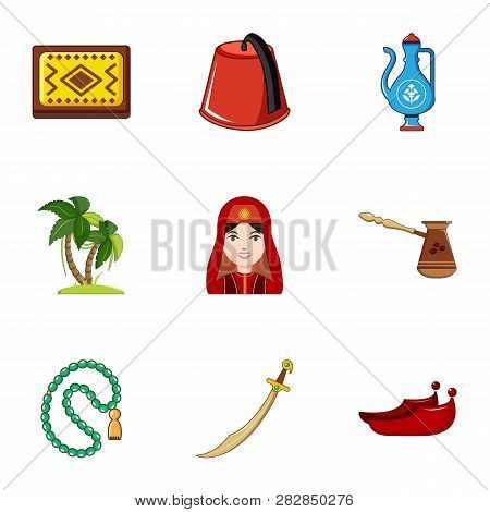 Turkey Accessories Icons Set. Cartoon Set Of 9 Turkey Accessories Icons For Web Isolated On White Ba