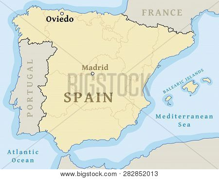 Oviedo Map Location. Find City On Map Of Spain - Vector Illustration.