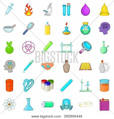 Chemical Equipment Icons Set. Cartoon Style Of 36 Chemical Equipmen Icons For Web Isolated On White 