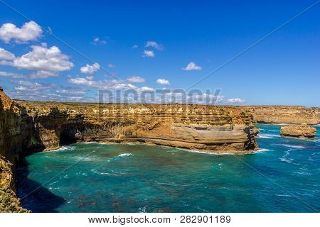 Famous Cliffs With Clouds Near 12 Apostel, Victoria, Australia
