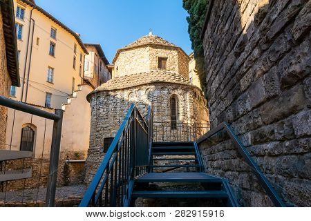 Very Old Tempietto Of Santa Croce Hidden Octagonal Romanesque Chapel From 11st Century In Citta Alta