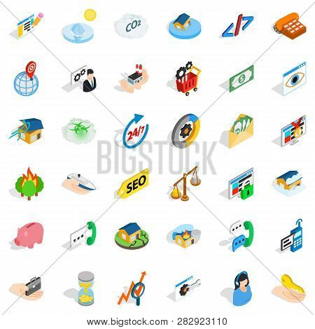 Writing Form Icons Set. Isometric Style Of 36 Writing Form Icons For Web Isolated On White Backgroun