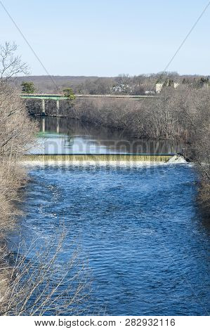 Lots Of Water Pouring Over Spillway On The Blackstone River In Late April