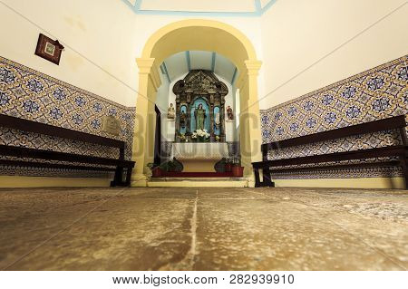 Luso, Portugal - July 23, 2018:  Inside The Austere Chapel Of St John The Evangelist, Built In The 1