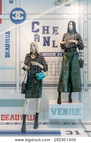 Chanel Shop At Emquatier, Bangkok, Thailand, Feb 3, 2019 : Luxury And Fashionable Brand Window Displ