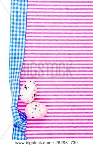 Easter Abstract Gift Card On Pink And White Textured Background With Pink Easter Eggs Laying In Row 