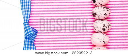 Easter Abstract Gift Card On Pink And White Textured Background With Pink Easter Eggs Laying In Row 