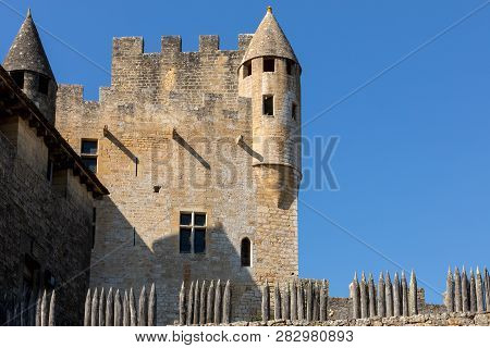 The Medieval Chateau De Beynac Rising On A Limestone Cliff Above The Dordogne River. France, Dordogn