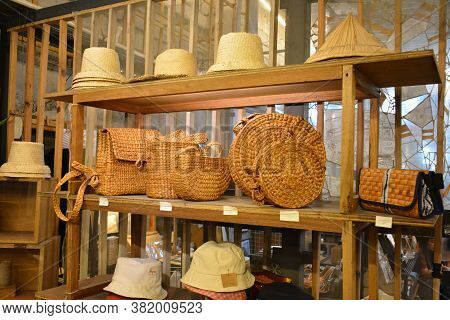 Manila, Ph - Feb 8 - Hats And Bags Display Booth At First United Building On February 8, 2020 In Esc