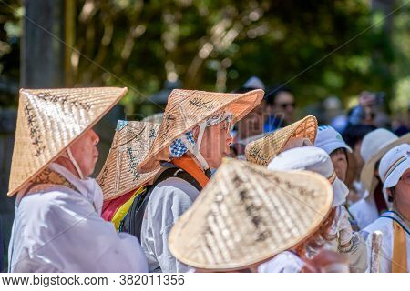 Koya, Wakayama Prefecture / Japan - April 29, 2018: Buddhist Pilgrims Visiting Danjo Garan Buddhist 