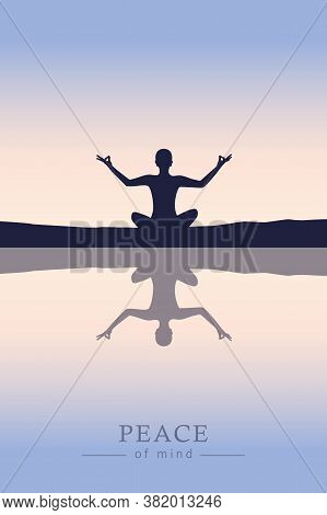 Peace Of Mind Mediating Person By The Lake Vector Illustration Eps10