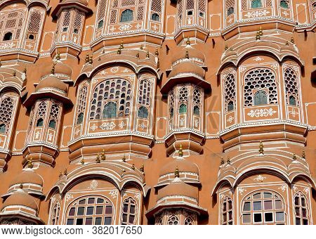Part Of The Facade Of The Palace Of Winds, Decorated With Ornaments And Consists Of Many Small Color