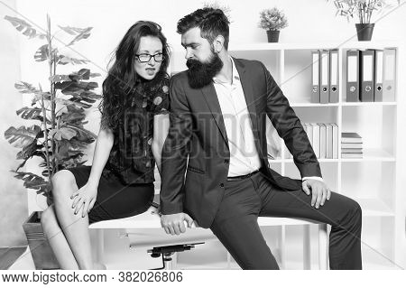 Sexy Secretary And Manager. Office Job Affair. Seductive Colleague. Flirting With Boss. Man And Woma