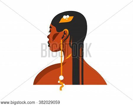 Hand Drawn Vector Abstract Stock Flat Graphic Illustration With Ethnic Tribal Beautiful Diverse Afri