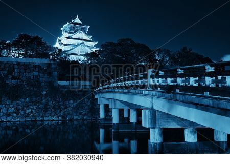 Osaka Castle at night as the famous historical landmark of the city. Japan.