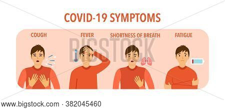 Covid-19 Coronavirus Pandemic Disease Symptoms Concept Vector Illustration. Man With Influenza Sympt