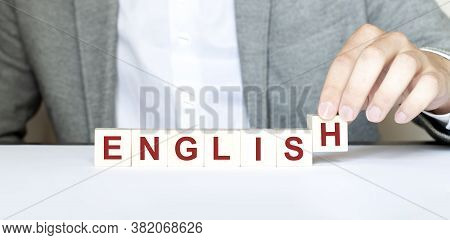 Word English Made With Wood Building Blocks