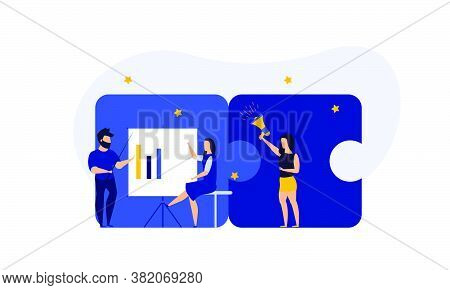 Puzzle Team Work Vector Illustration Concept Partner. Partnership Teamwork Business People Collabora
