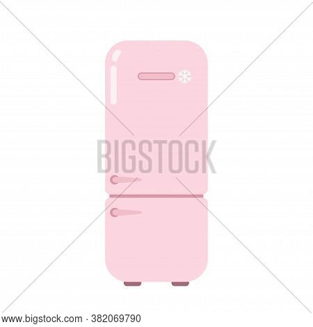 Kitchen Refrigerator In Cartoon Style Isolated On White Background