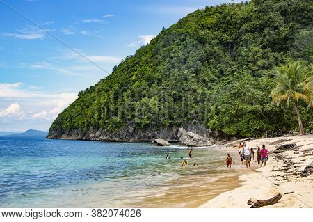 Papua New Guinea, Jayapura, August, 15, 2019 - Indonesian Funny Children On The Pantai Base Beach In