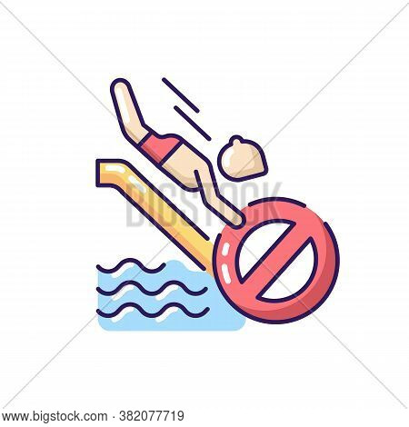 No Head Down Sliding Rgb Color Icon. Water Park Security Policy, Safety Rule For Waterslide Attracti