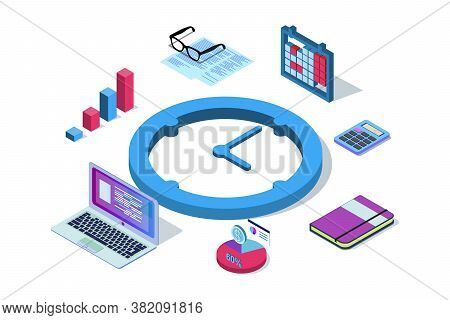 Time Management Concept. Efficient Use Of Worktime For Implementation Of The Business Plan. Vector O