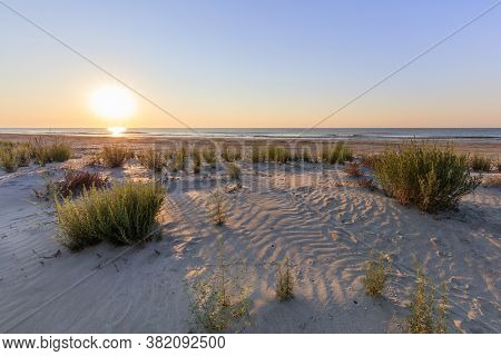 Corbu Beach At Sunrise. Black Sea, Romania