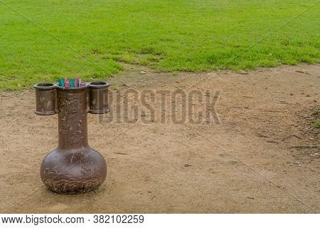 Seosan, South Korea; August 14, 2020: For Editorial Use Only. Metal Container Used To Hold Bows And 
