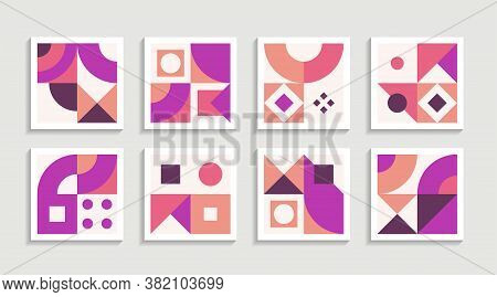 Modern Geometric Artwork Poster Set With Simple Shape And Figure. Abstract Minimalist Pattern Design