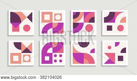 Modern Geometric Artwork Poster Set With Simple Shape And Figure. Abstract Minimalist Pattern Design