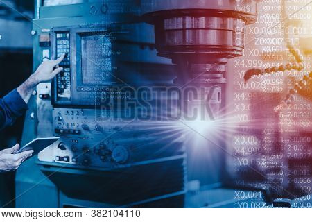 Cnc Machine Setup Programming Control With G-code Concept.