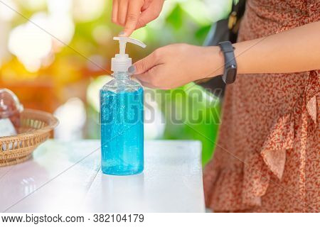 People Cleaning Hand Using Alcohol Gel Hand Sanitizer Cleaners For Anti Becteria And Protect From Co