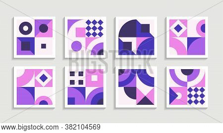 Modern Geometric Artwork Poster Set With Simple Shape And Figure. Abstract Minimalist Pattern Design