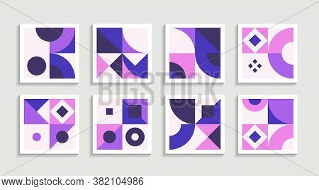 Modern Geometric Artwork Poster Set With Simple Shape And Figure. Abstract Minimalist Pattern Design