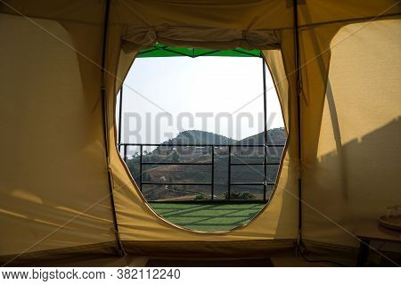 View From Inside A Tent At Mon Jam, Mae Rim, Chiang Mai, The North Of Thailand