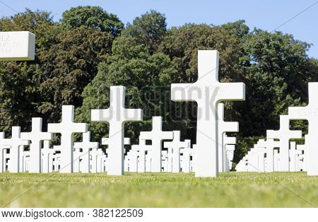 Luxembourg, Luxembourg On July 21, 2020; Graves In The American Mlitary Cemetary In Luxembourg