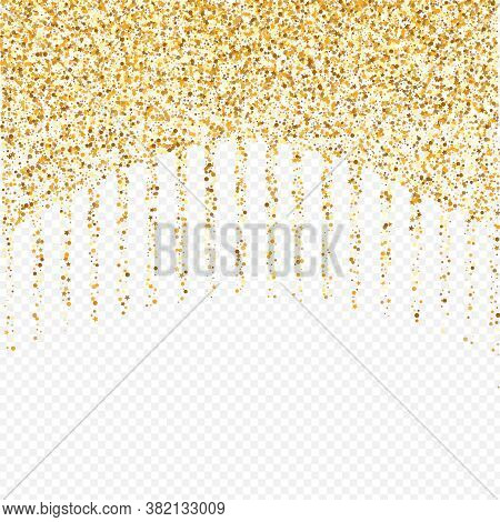 Golden Polka Light Transparent Background. Christmas Round Card. Gold Sequin Transparent Background.