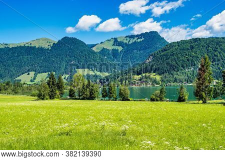 Lake Walchsee Near Koessen At The Wilder And Zahmer Kaiser In Tirol, Austria.