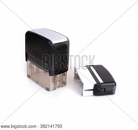 Black Plastic Automatic Stamp For Documents Isolated On White Background
