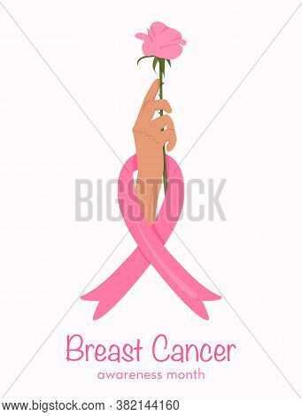 Poster For Breast Cancer Awareness Month. Flyer For October Propaganda Against Woman Deasiness. Pink