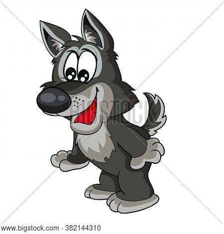 Cute Wolf, Toy, Cartoon Illustration, Postcard, Isolated Object On White Background, Vector Illustra