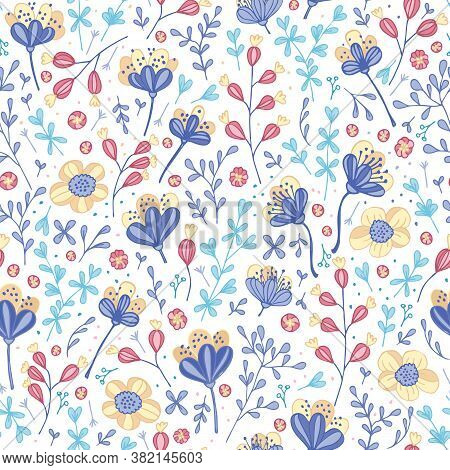 Vector Colourful Flowers Seamless Pattern Print Background.