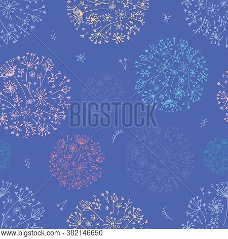 Vector Wild Flowers In Bobbles Seamless Pattern Print Background.