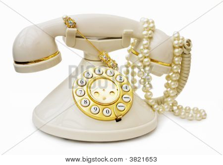 Vintage telefon med pärlor och urklippsbana