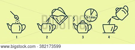 Tea Or Coffee Brewing Instruction. Tea, Coffee Making, Brew Process Icons.