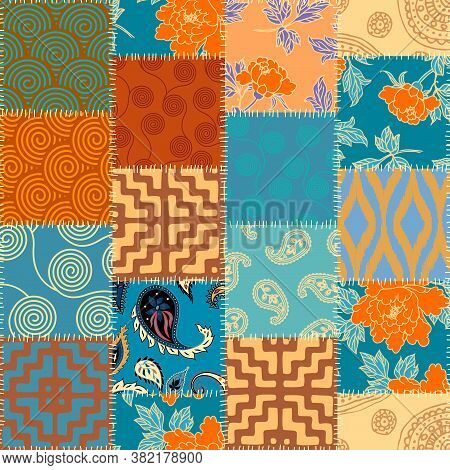 Patchwork Textile Pattern. Seamless Quilting Design Background.