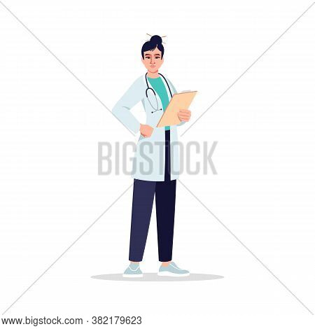 Primary Care Physician Semi Flat Rgb Color Vector Illustration. General Practitioner. Medical Staff.