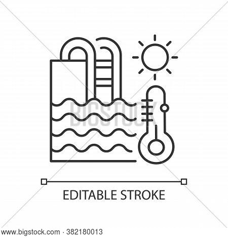 Water Temperature Linear Icon. Water Park Recreation, Summer Rest Thin Line Customizable Illustratio